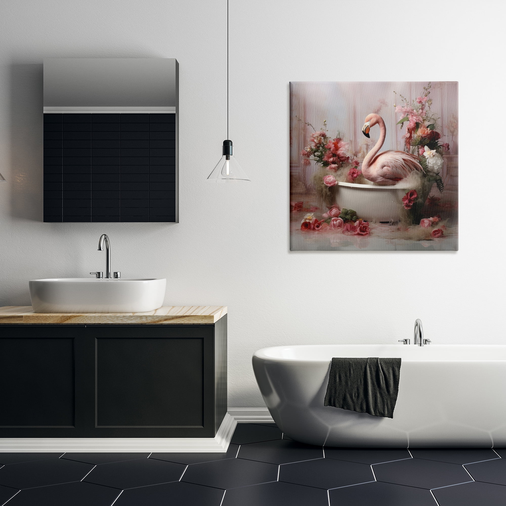 Stupell Industries Flamingo in Stately Bathroom Animals & Insects Painting Gallery Wrapped Canvas Art Print Wall Art, 30 x 30