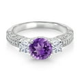 thumbnail image 2 of Gem Stone King 925 Sterling Silver Purple Amethyst and White Moissanite Engagement Ring for Women (1.74 Cttw, Gemstone February Birthstone, Round 7MM and 4MM, Size 6), 2 of 3