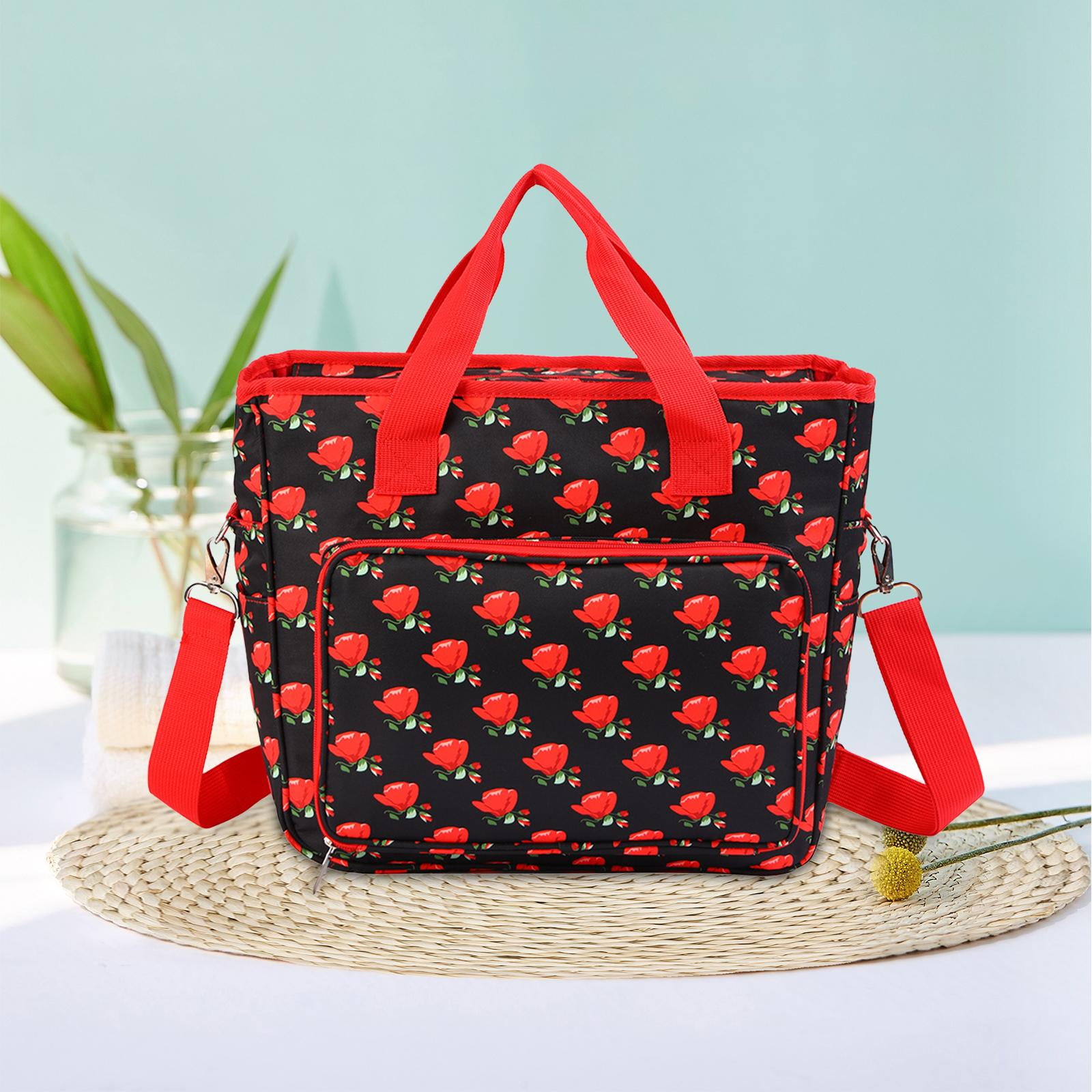 Wxqbjtam Yarn Storage Tote Bag Crochet Bag Lightweight Crochet Organizer Pockets Portable red