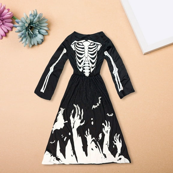 EnJoCho Girls Glow-in-the-Dark Skeleton Dress - Spoo𝗄y Halloween Par𝗍y Outfit for Kids & Cos-play Dress-Up