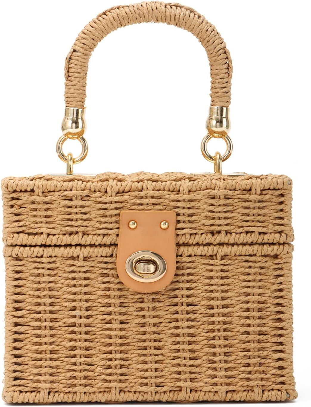 Handwoven Rattan Bag for Women Woven Straw Square Crossbody Bag Vintage Basket Purse Beach Tote Bag