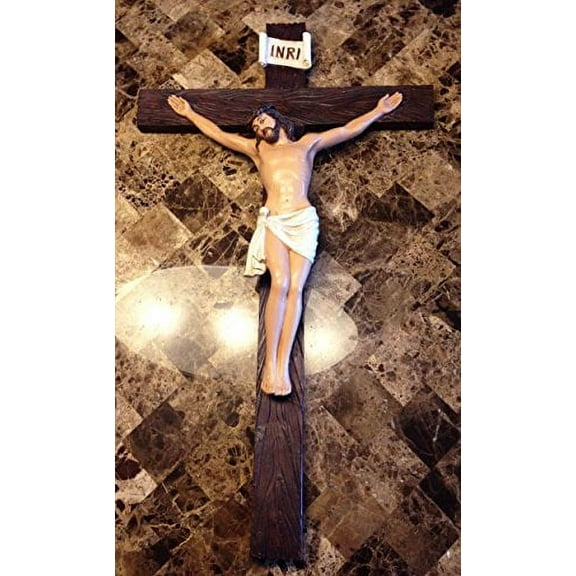 Large 30" Tall Detailed Passion of The Christ Wall Crucifix Cross In Vivid Colors Catholic Christian Sculpture Decor