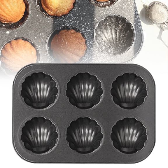 6-Cup Nonstick Muffin Pan, Carbon Steel Shell Shape, Oven Baking Cupcake Tray, 6 Cavity Cupcake Pan for Cookies, Cakes, Tarts, Quiches