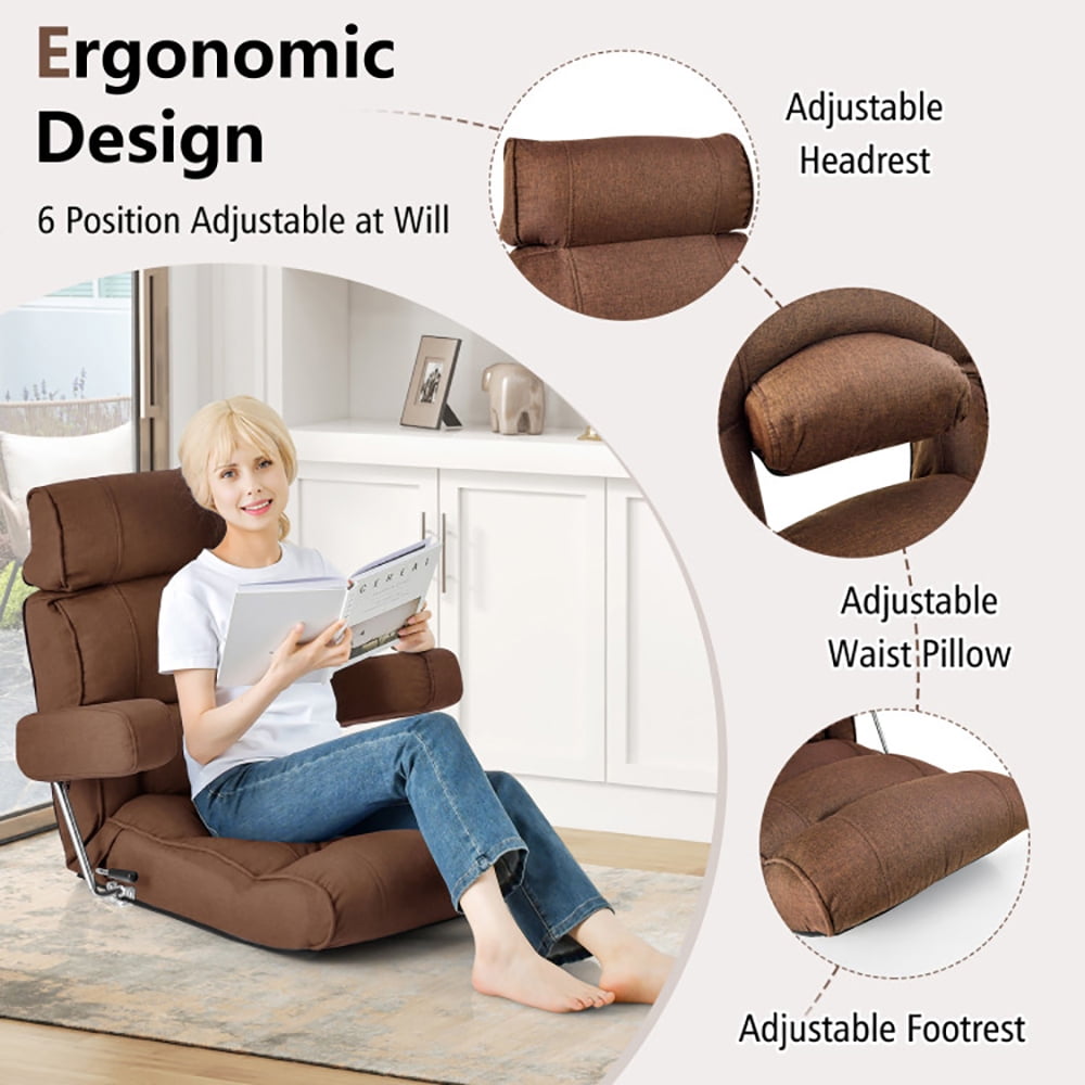 Finihen Folding Sofa Chair, Floor Chair, Adjustable Folding Sofa Chair with 6 Position Stepless Back, for Living Room, Bedroom, for Gaming, Reading, Brown Finihen Folding Sofa Chair, Floor Chair, Adjustable Folding Sofa Chair with 6 Position Stepless Back, for Living Room, Bedroom, for Gaming, Reading, Brown