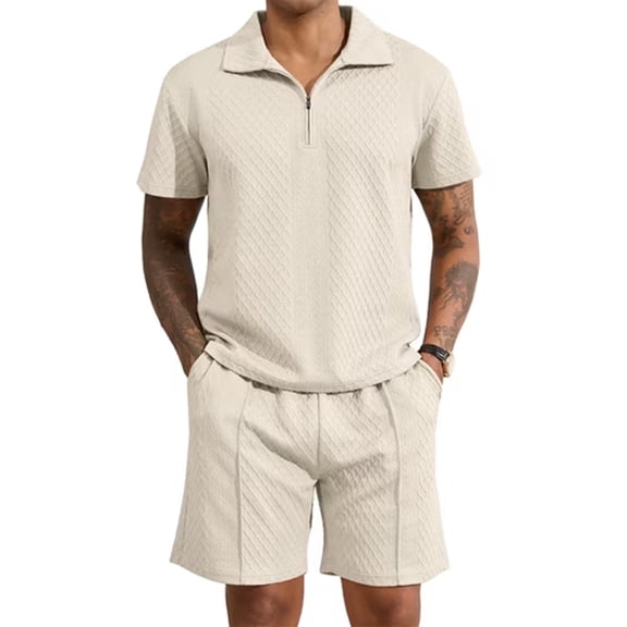 Fexilor Men's 2 Piece Casual Quarter Zip Polo Shirt Set Summer Vacation Beach Outfit,Sizes S-2XL