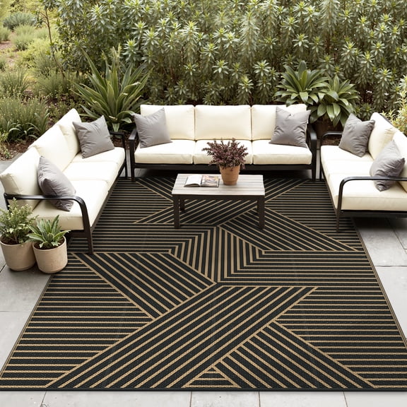 KUETH 6'x 9'Outdoor Plastic Rug Foldable Waterproof UV Resistant Outdoor Patio Geometric RV Deck Rug