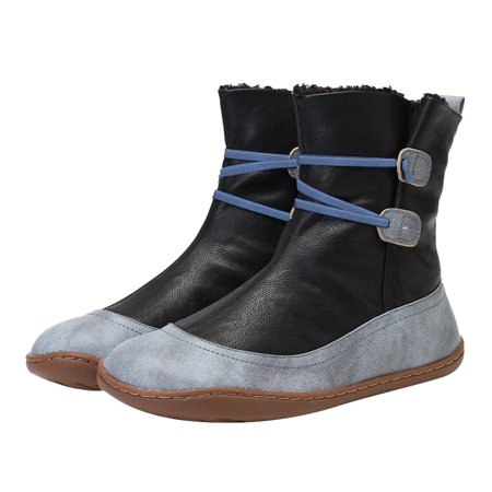 

Fashion Womens Flats Non-Slip Leather Lace-up Round Toe Casual Shoes Ankle Boots