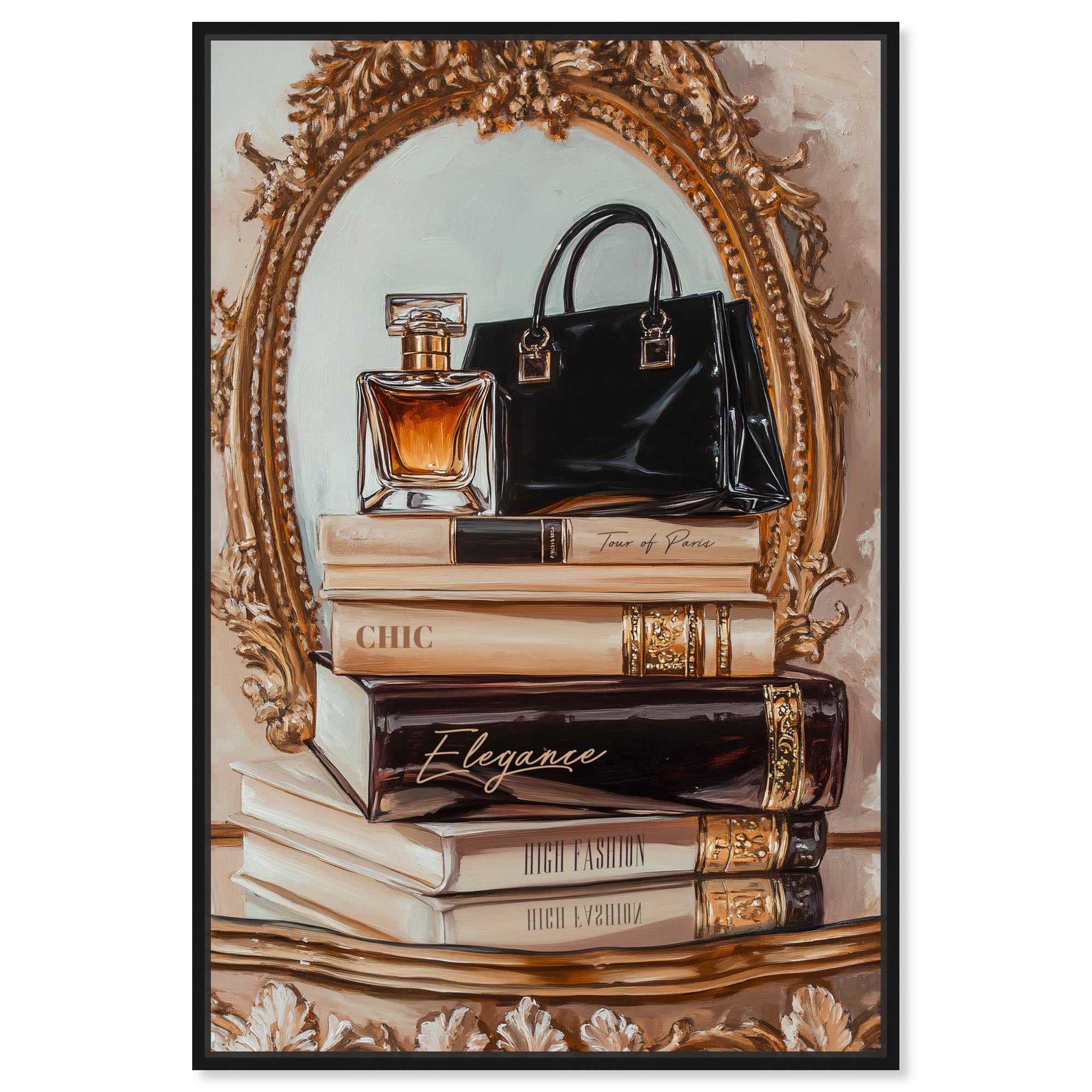 Elegant Glam by the Mirror Canvas Fashion Art Print by Art Remedy, Black Frame, 10 x 15