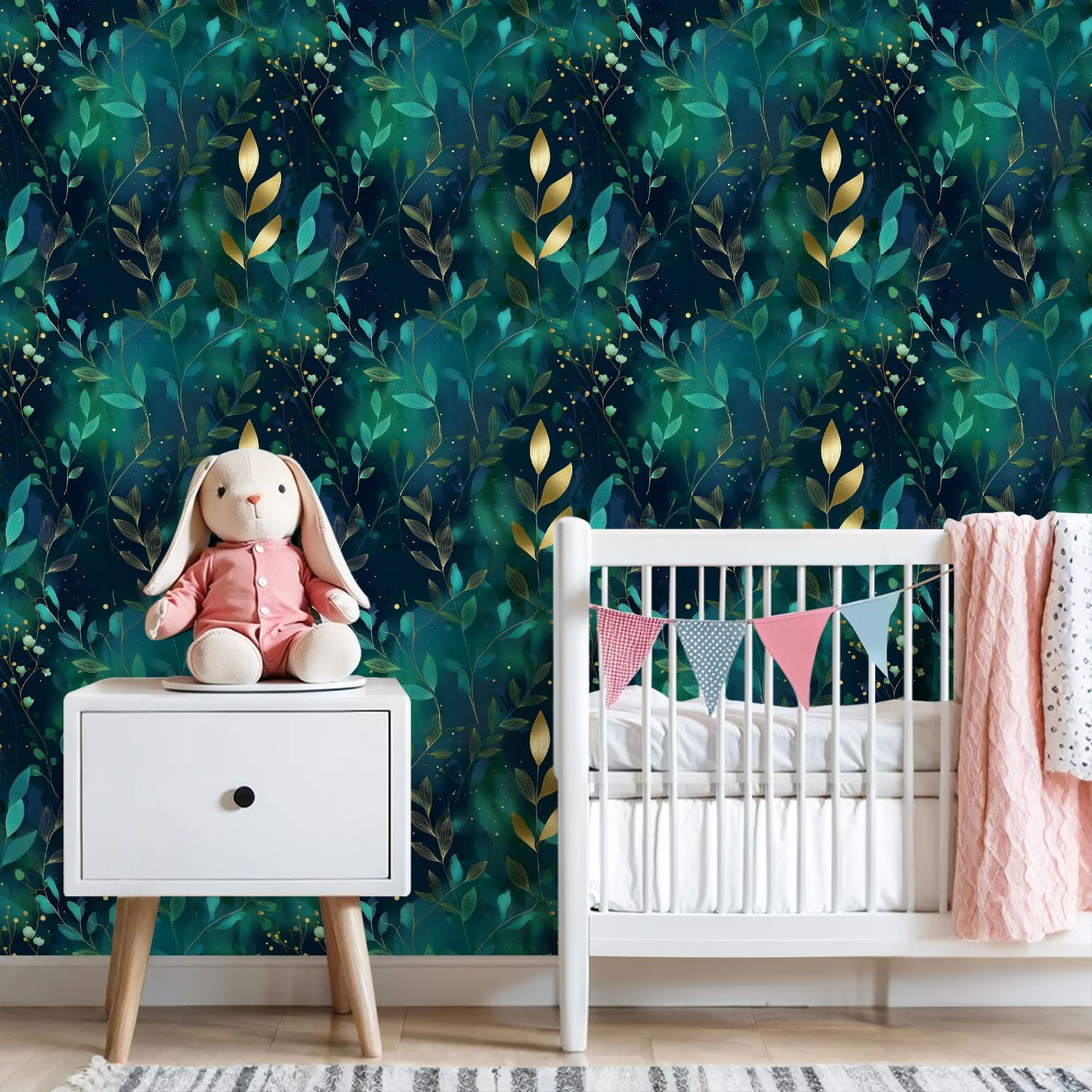 Peel and Stick Wallpaper 23.6in x 9.8ft Seamless Botanical Golden Teal Leaves Dark Green Contact Paper Vinyl Self-Adhesive Removable Wall Paper for Bedroom DIY Home Decor Renter Friendly