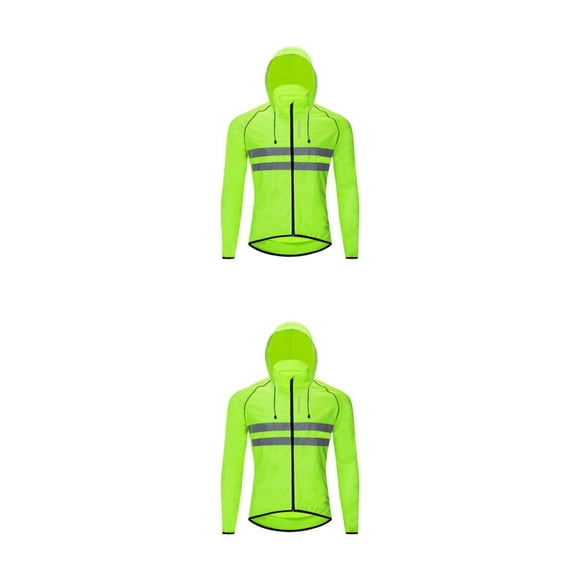 Yuarrent Chaqueta de ciclismo abrigo con capucha rompevientos chaleco reflectante a prueba de viento mujer manga larga hombre montar verde Verde 2XL/EURXL 2piezas