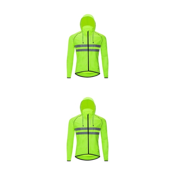 Yuarrent Chaqueta de ciclismo abrigo cortavientos con capucha chaleco reflectante a prueba de viento motocicleta manga larga hombre montar verde Verde L/MM EUR 2piezas