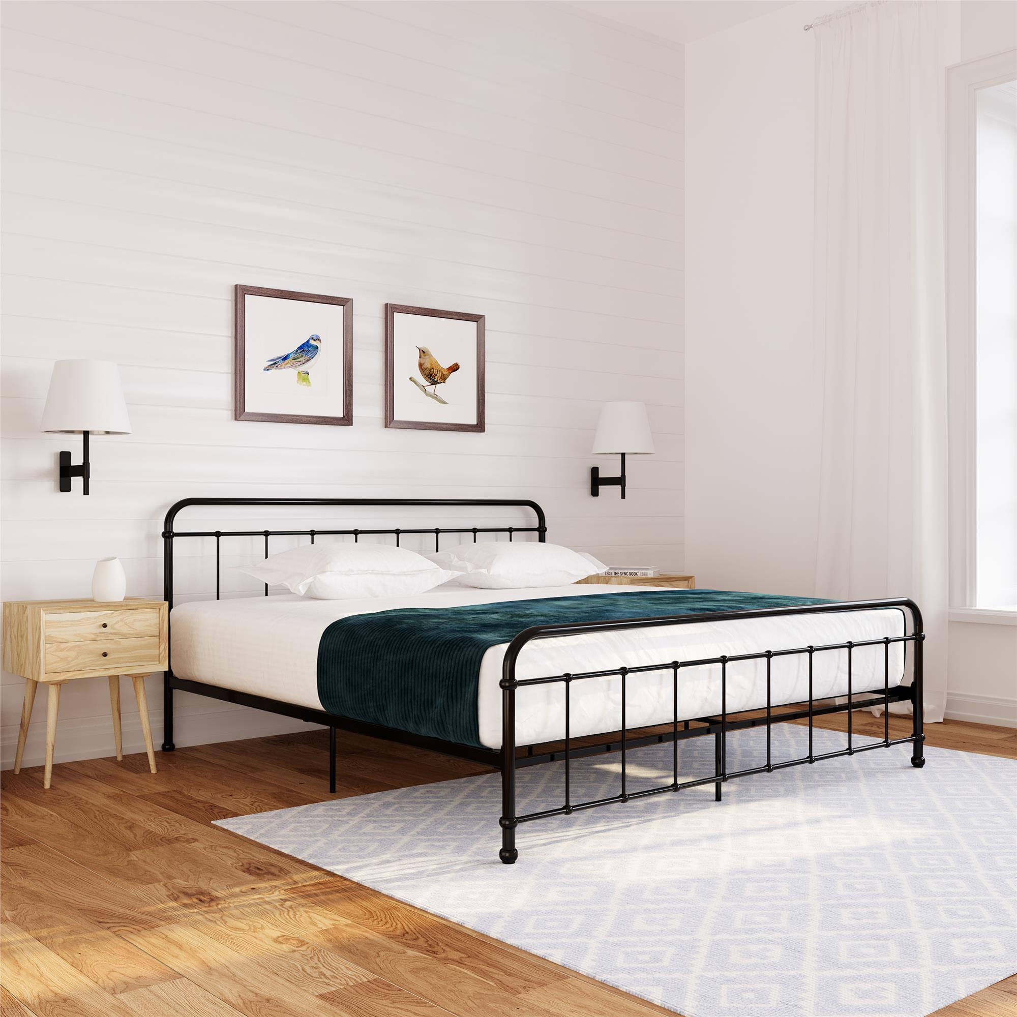 Woven Paths Contemporary Iron King Bed, Black Wrought Iron Headboard