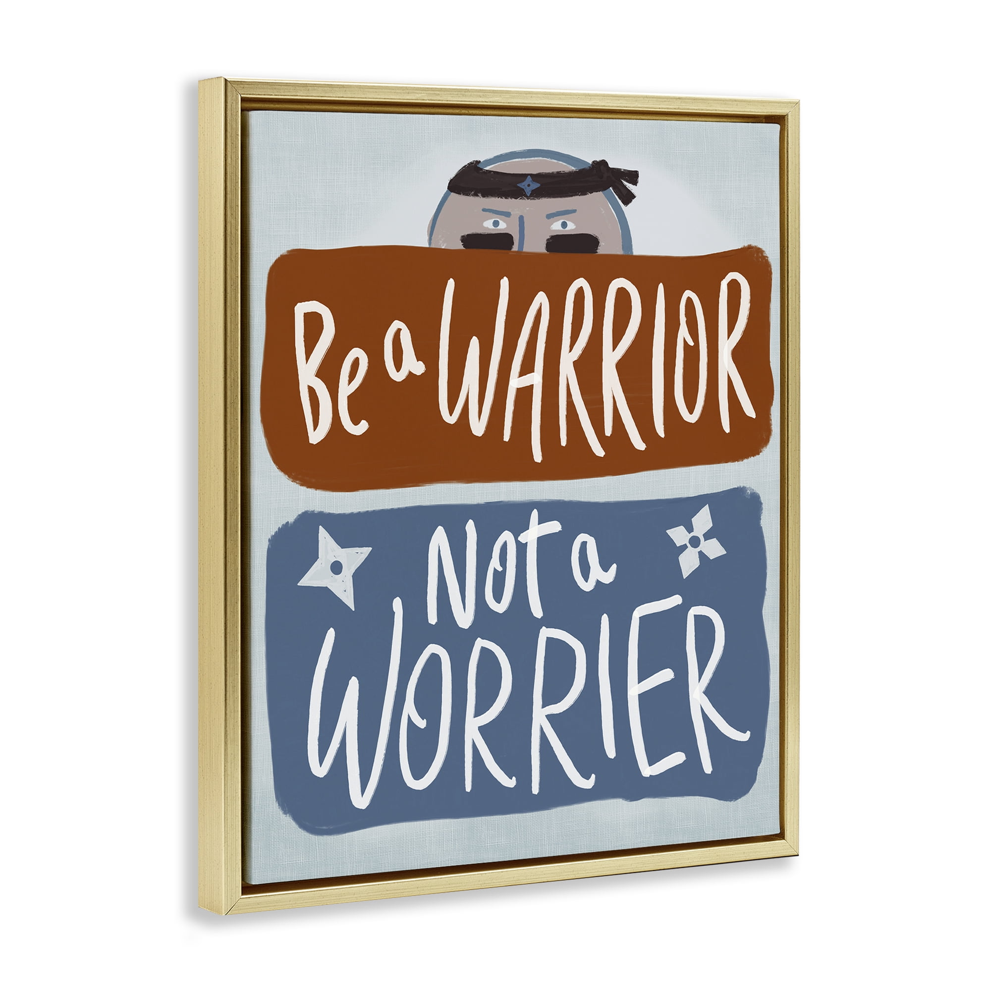 Stupell Industries Warrior Not Worrier Gold Framed Floater Canvas Wall Art, design by Connie Summers
