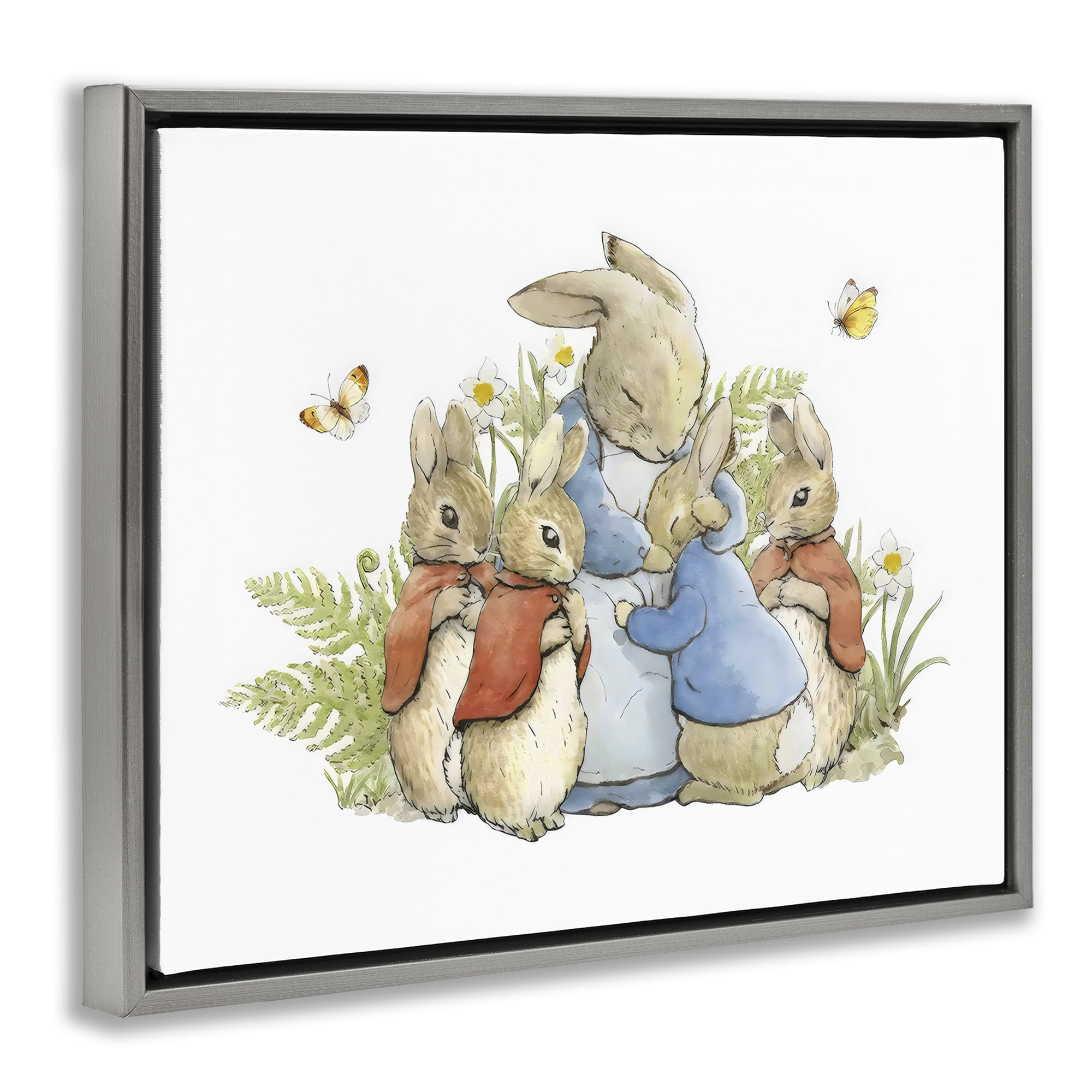 Stupell Industries Hugging Mother Rabbit Gray Framed Floater Canvas Wall Art, design by Arlington Prints