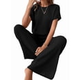 thumbnail image 3 of Traje Informal de Dos Piezas para Mujer, para Viajes y Vacaciones de Verano, con Corta y Pantalones Anchos. Negro S, 3 of 7