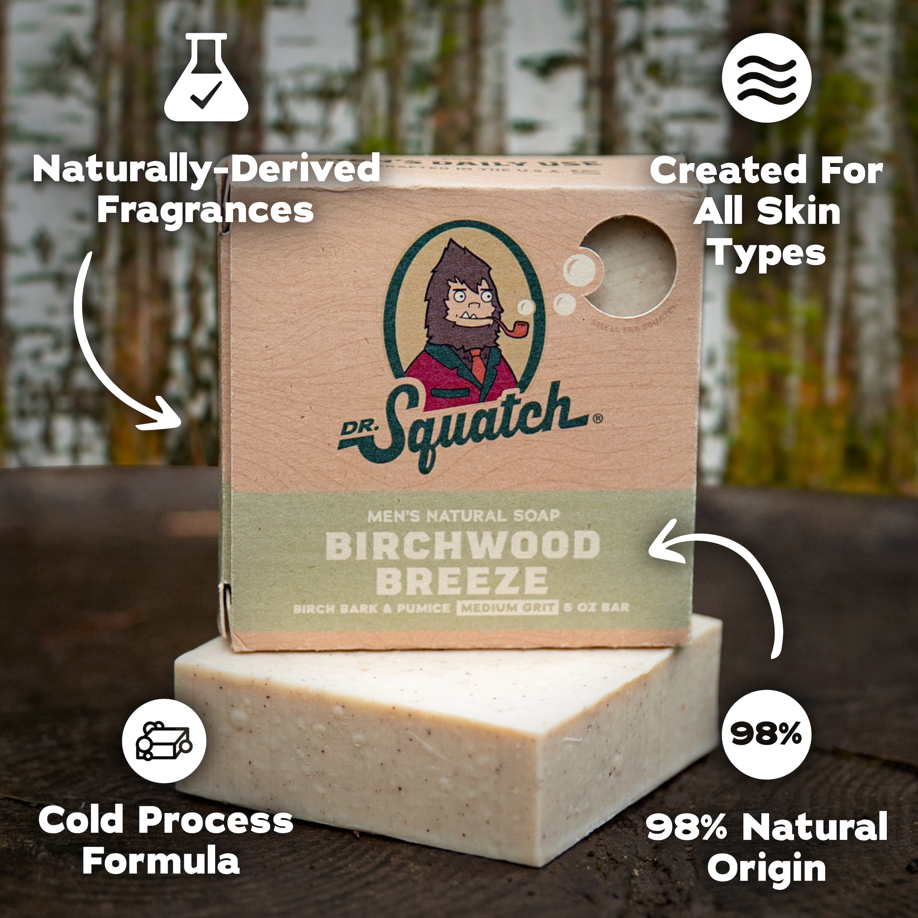 Dr. Squatch  Men's Soap, Natural Bar Soap for Men, Cold Process, Gifts for Men, Coconut Castaway, Wood Barrel Bourbon, Birchwood Breeze, 5 oz, 3-Pack
