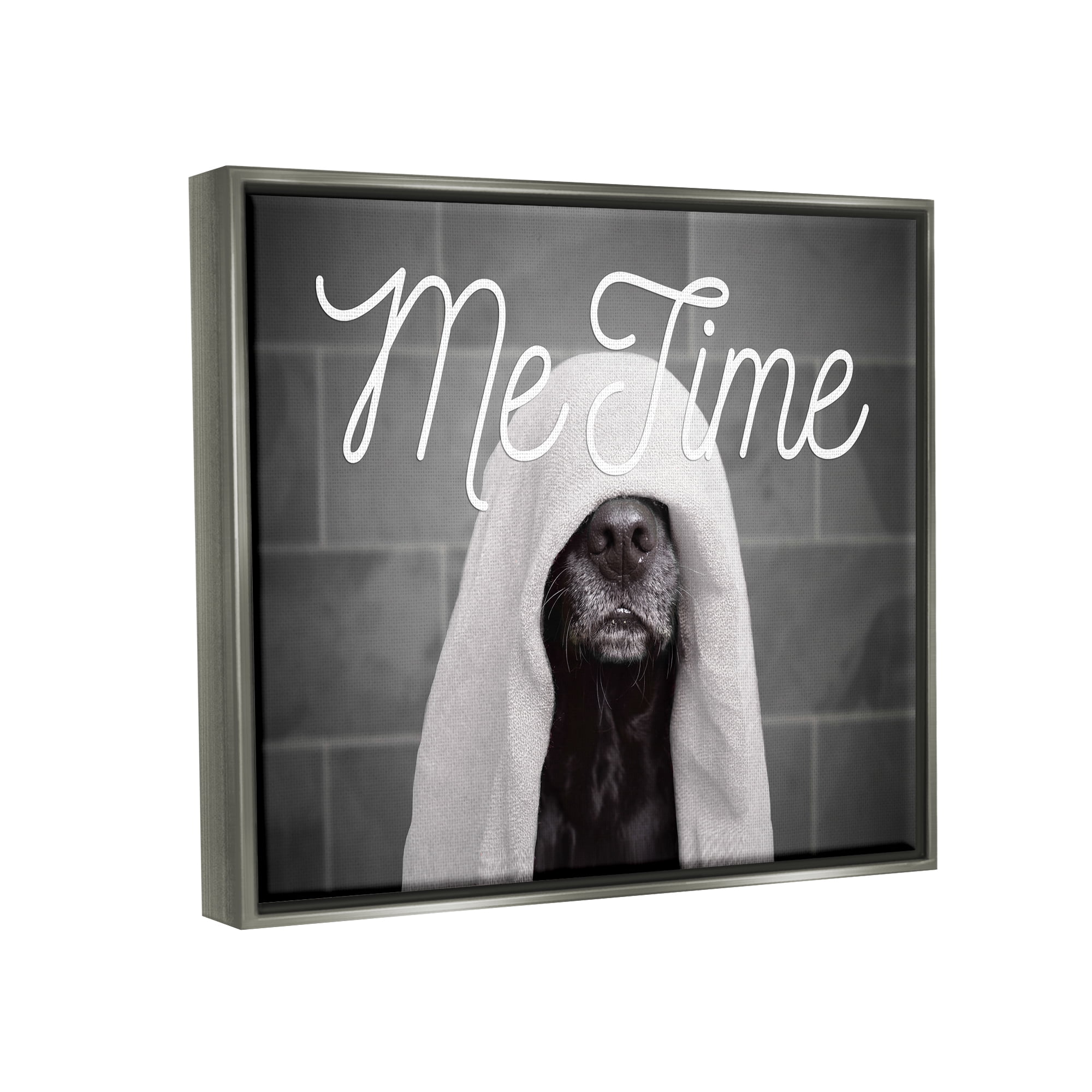 Stupell Industries Me Time Pet Dog Bathroom Portrait Luster Gray Framed Floating Canvas Wall Art, 16x20, by Adobe Stock