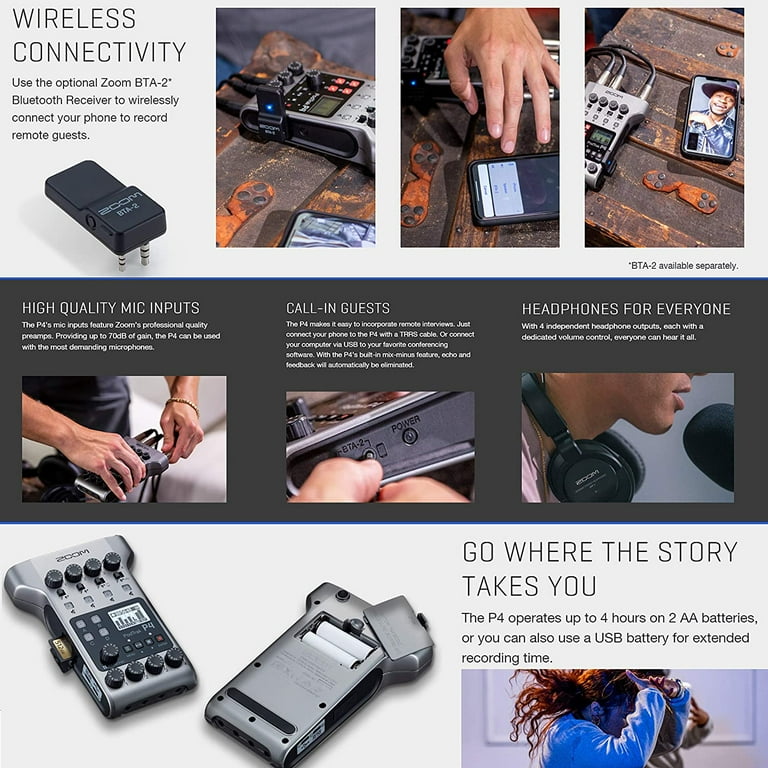 Zoom PodTrak P4 Portable Multitrack Podcast Recorder + 4x Zoom M-1