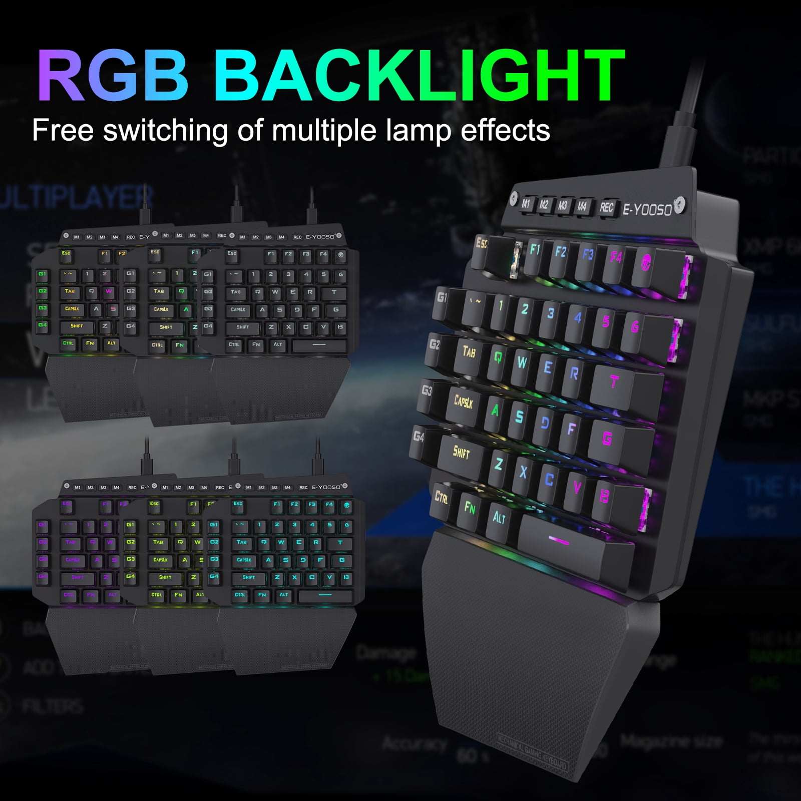 E-Yooso K700 One-Handed 44-Key USB Wired Mechanical Gaming Keyboard RGB Backlight Plug and Play Suitable for Desktop, Laptop
