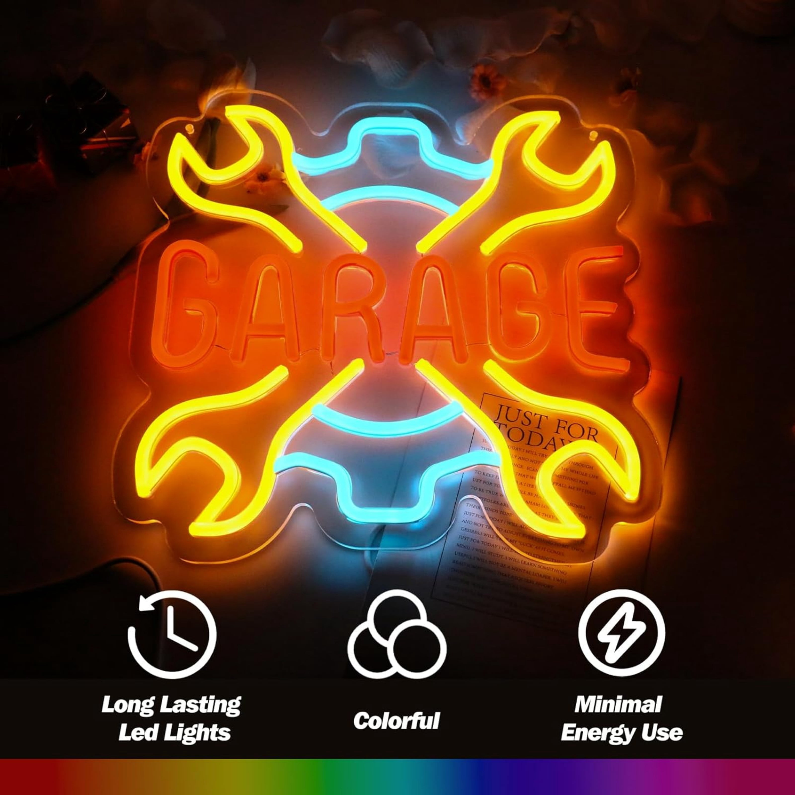 UPONRAY Garage Neon Signs, 11.8'*11.4' Dimmable & USB-Powered LED Neon Light, Stylish Wall Decor for Man Cave, Garage, Workshop