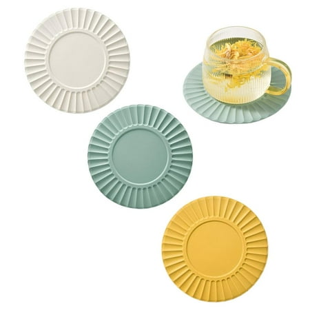 

Fovolat 3PCS 6.5 Non Slip Coasters Silicone Drink Cup Mat Set of 3 Cup Mats Heat Resistant & Non Slip Perfect Soft Coaster Fits Any Size of Drinking Glasses excellently