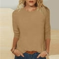 thumbnail image 5 of Hvyesh 3/4 Length Sleeve Womens Tops Casual Crew Neck Blouses for Women Trendy Solid Color Three Quarter T Shirts Spring Clothes, 5 of 5