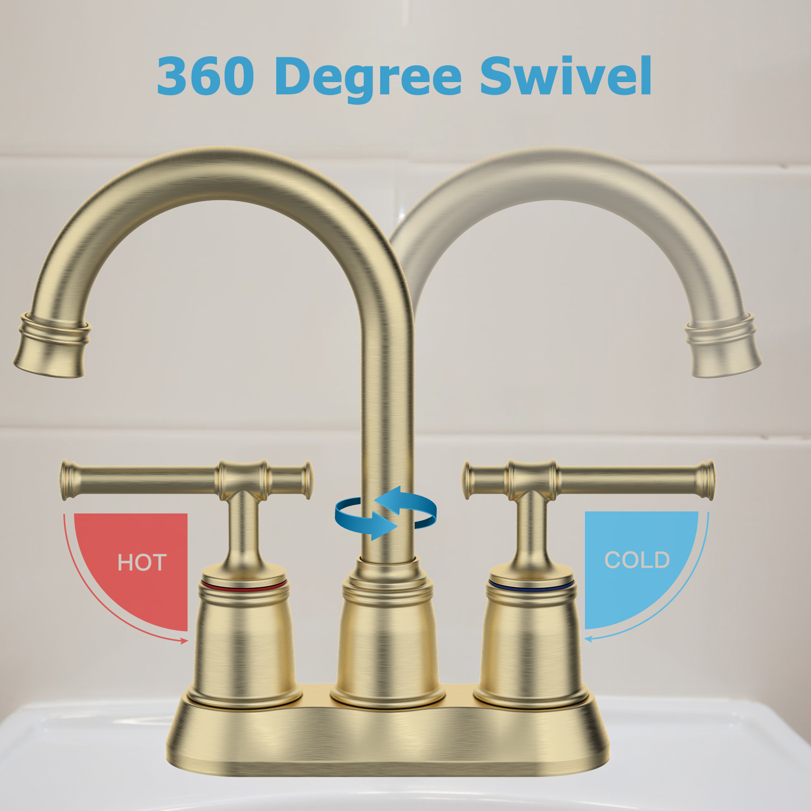 Classical Bathroom Faucets for Sink 2&3 Holes, 4 inch Bathroom Faucet, 360 Swivel Spout Centerset Brushed Nickel Bathroom Faucet with Pop Up Drain and cUPC Lead-Free Hose