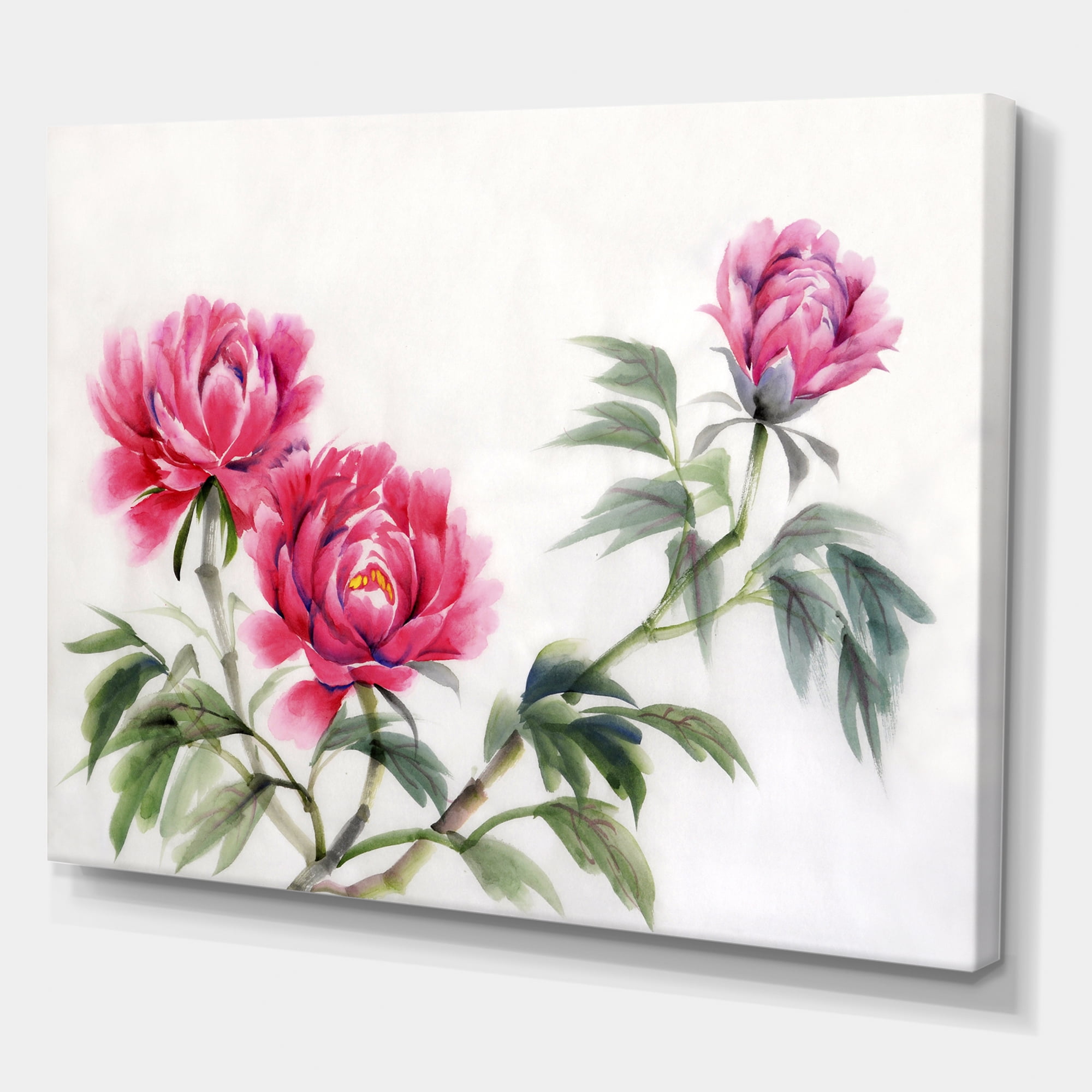 Designart ' Three Vintage Red Peonies Flowers ' Traditional Canvas Wall Art Print