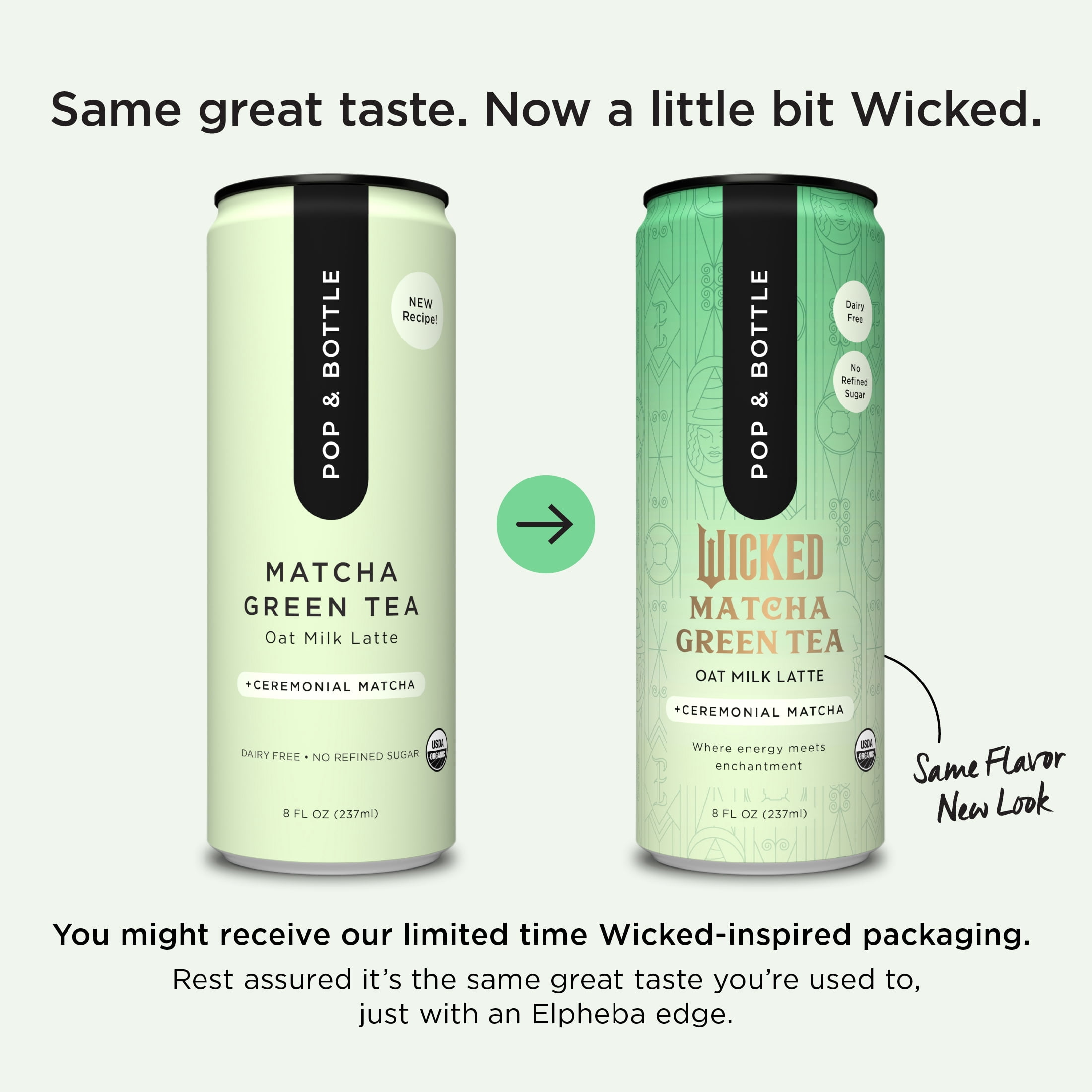 Pop & Bottle Matcha Oat Milk Latte + Reishi & Maitake, Organic, Shelf-Stable, Ambient 8 fl oz
