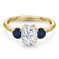 thumbnail image 3 of Gem Stone King 10K Yellow Gold White Moissanite and Blue Sapphire Engagement Ring for Women | 2.20 Cttw | Oval 8X6MM | Gemstone Birthstone | Size 5, 3 of 7