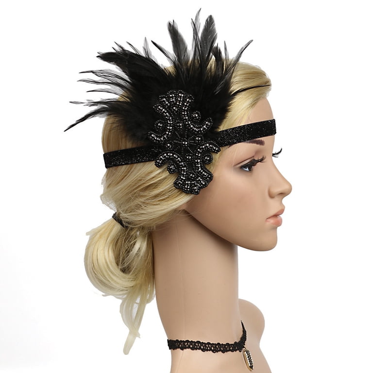 Vintage Flapper Headpiece Feather Hair Clip Gatsby Costume Headband Tea Party Amazon.com : Yokawe 1920s Peacock Feather Hair Clip,Flapper  main image 2