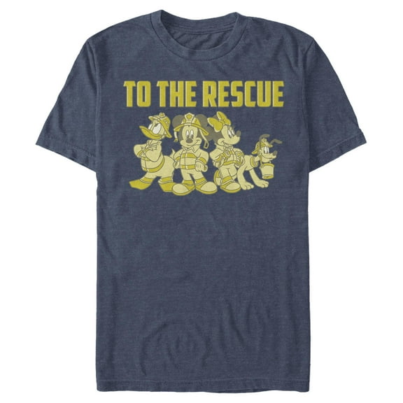 Men's Mickey & Friends Firefighters to the Rescue  Graphic Tee Navy Blue Heather 2X Large