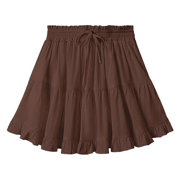 Mawalde Women Boho Ruffled Tiered Swing Beach Skorts Drawstring High Waisted Tennis Golf Y2K Short Skirt Brown S