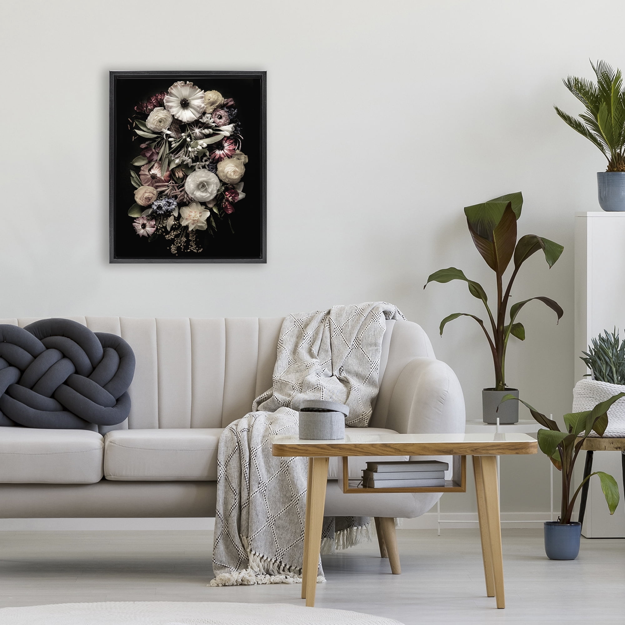 Stupell Industries Pale Yellow Roses Cluster Black Framed Floater Canvas Wall Art, design by Carl Kravats