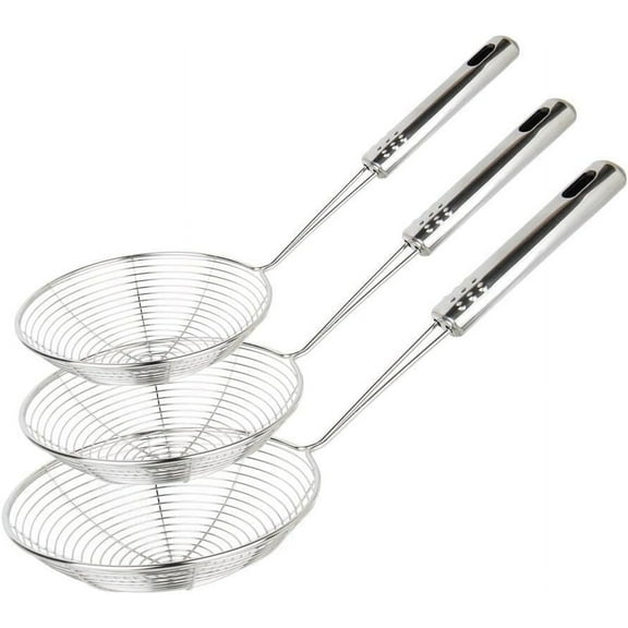 Spider Strainer Set of 3 Asian Strainer Ladle Stainless Steel Wire Skimmer Spoon with Handle for Kitchen Frying Food, Pasta, Spaghetti, Noodle-30.5cm, 32cm, 35cm