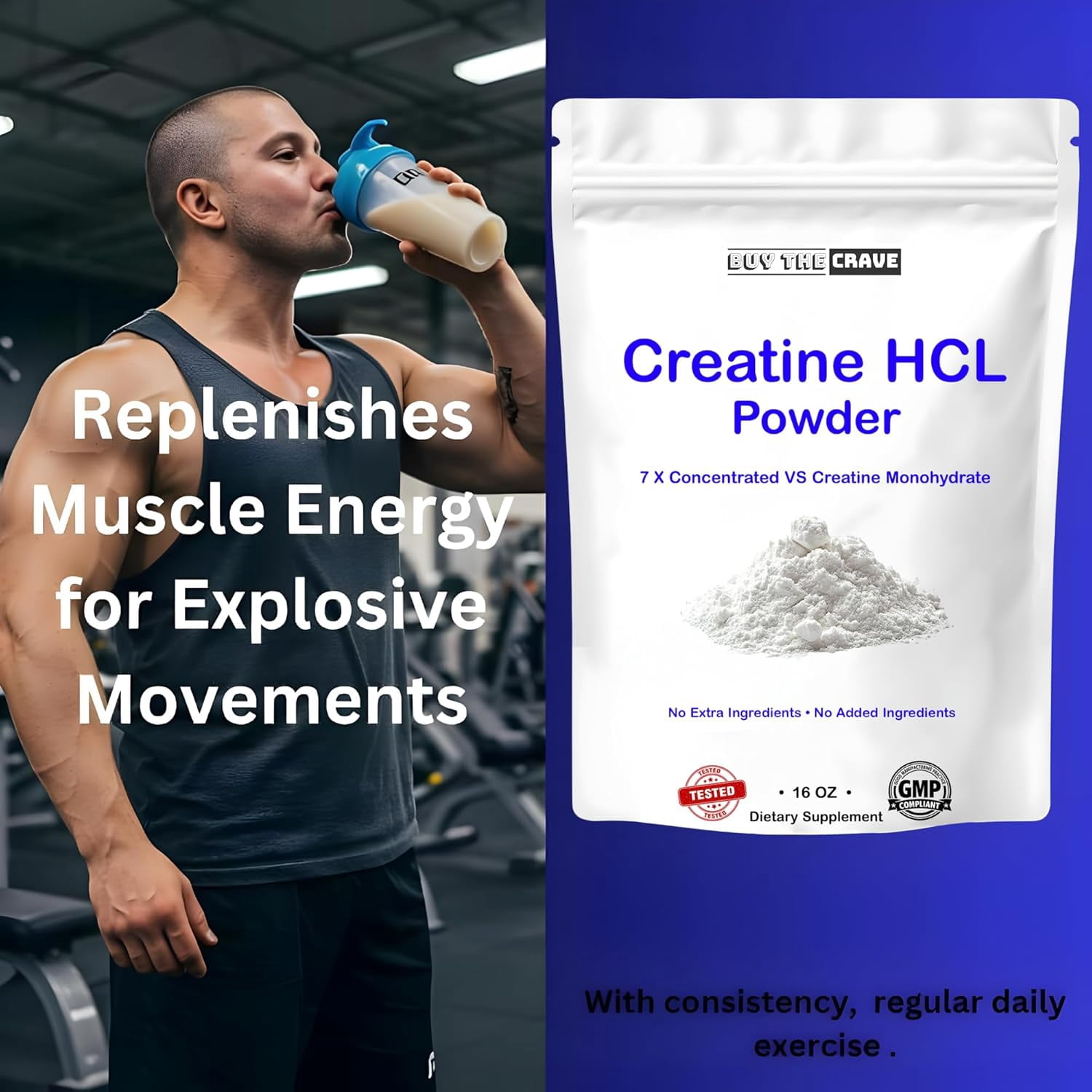 Buy The Crave Creatine HCL Powder, 16 oz – 1 Ingredient, Energy & Athletic Performance Support, 604 Servings