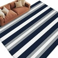 thumbnail image 3 of Navy Blue Gray Stripe 5x8 Area Rugs, Modern Farmhouse Horizontal Striped Non-Skid Rubber Backing Large Rectangle Rugs - Living Room Bedroom Home Office, Indoor Floor Mat Carpets Washable Rug, 3 of 9