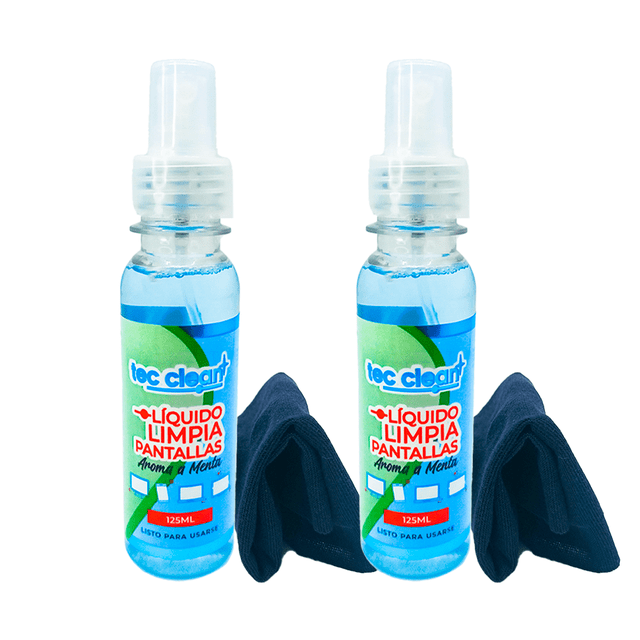 Limpiador De Pantallas Tec Clean 125ml 2 Piezas Con Franelas de Microfibra Aroma Menta