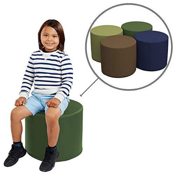 SoftScape Ottoman Rond 18 Pouces, Siège Flexible Collaboratif pour Enfants, Adolescents, Adultes, Meubles pour Salles de Classe, Bureaux et Maison, Standard 16 Pouces H, (Ensemble de 4 Pcs) - Earthtone