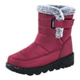 thumbnail image 2 of Women's Mid Calf Snow Boots Winter Warm Comfortable Non Slip Platform Boots Outdoor Fleece Lined High Top Work Shoes Red Size 4.5, 2 of 7