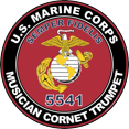 thumbnail image 1 of U.S.M.C. MOS 5541 Musician Cornet Trumpet Decal 3.8" - Red, 1 of 1