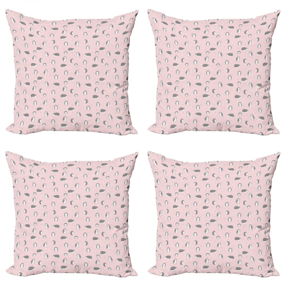 Ambesonne Hedgehog Throw Pillow Cover 4 Pack, Pastel Hearts Pattern, 24", Pale Pink Grey and Black
