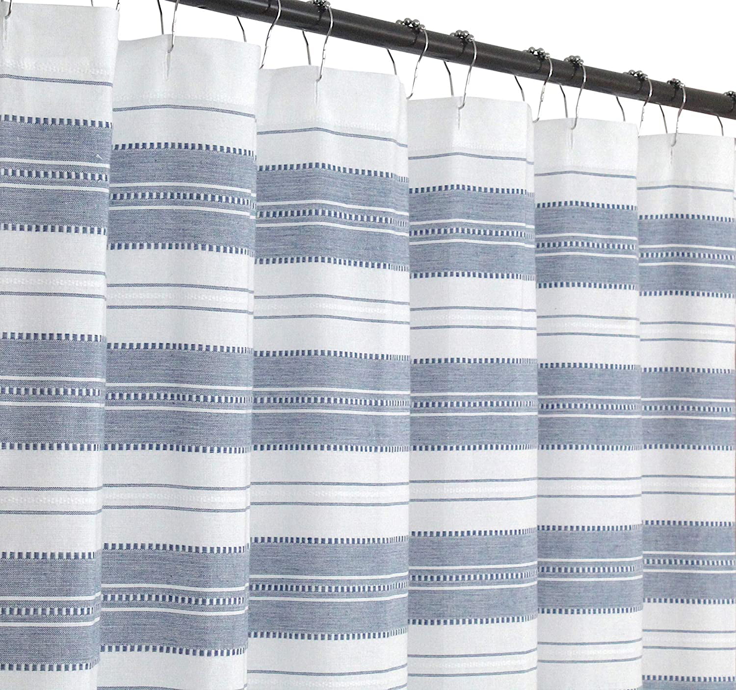 Chambray Blue and White Fabric Shower Curtain Striped with Detailed Decorative Weave Walmart