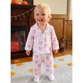 thumbnail image 3 of Cjfdfy Toddler Baby Girls Halloween Pajama Set Pumpkin Bow Print Button Down Long Sleeve Tops And Pants Infant Cute My First Halloween Holiday Sleepwear 1-6Y, 3 of 9