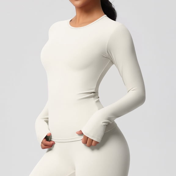 Cxenplz Womens Long Sleeves Shirt Basic Crew Neck Slim Fit Tees Casual Y2k Going Out Outfits Tight Fitted Clothes