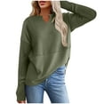 thumbnail image 2 of STETMN Women's V Neck Pullover Tops Waffle Knit Long Sleeve Blouse Casual Loose Fit Sweatshirt, 2 of 6