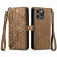 thumbnail image 4 of Cutyskin Wallet Case for iPhone 16 Pro, Zipper Purse Folio Leather Wallet with RFID Blocking Card Holder Wrist Strap Magnetic Clasp Shockproof Full Body Case for iPhone 16 Pro,Brown, 4 of 14