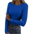 thumbnail image 2 of Aboser Ribbed Knit Tops for Women Y2k Clothes Stretchy Long Sleeve Basic Tees Slim Fit Crewneck Undershirts Casual Solid Color Tee Shirts Blue L, 2 of 6