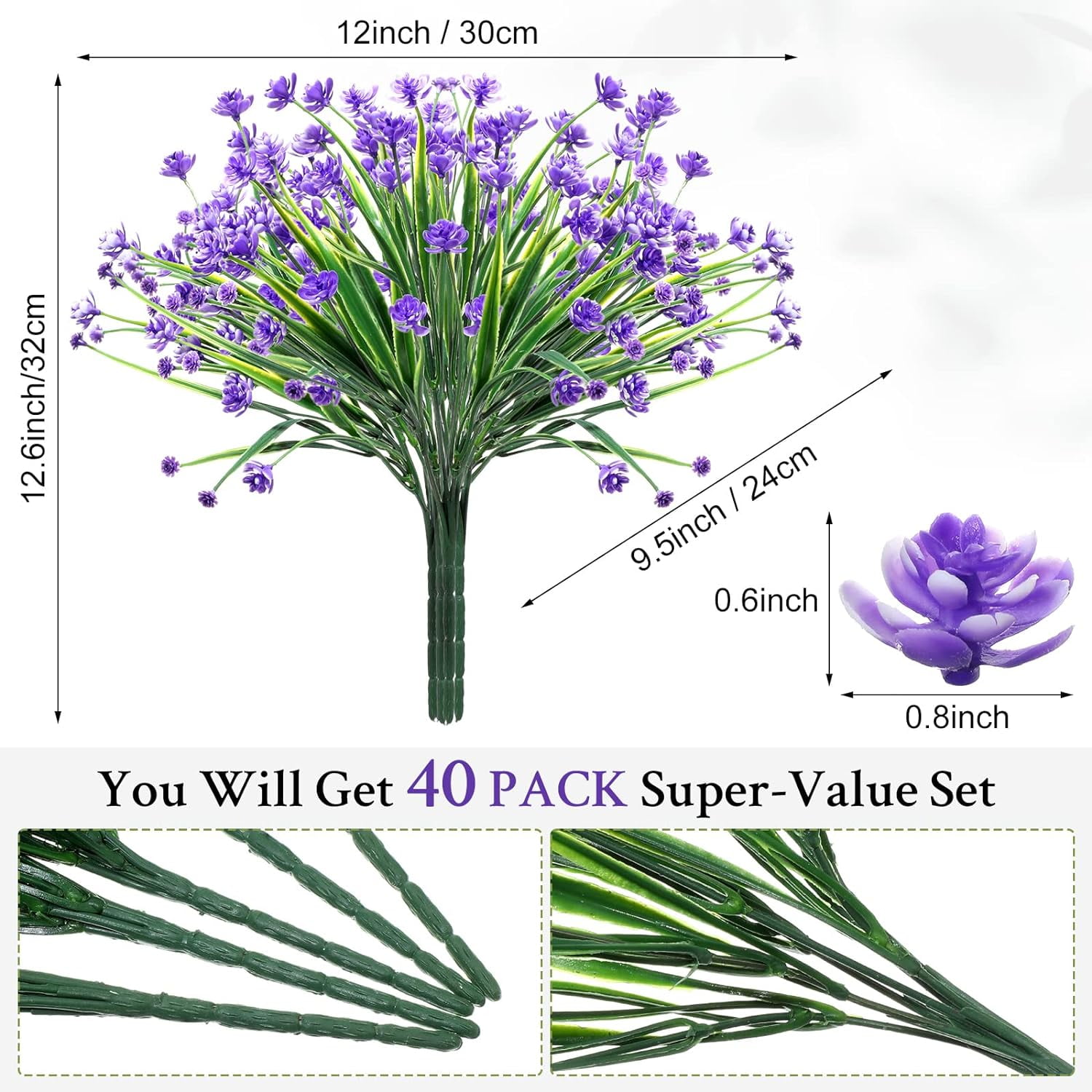 40 Bundles Outdoor Artificial Flowers UV Resistant Artificial Plants Bulk for Outside Faux Flowers Plastic Fake Plants Outdoors Summer Fall Decoration Shrubs Garden Porch Window Box Decor (Purple Red)