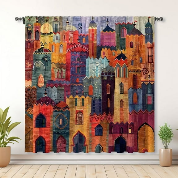 Boho Style Curtains, Castle Print Curtains, Bedroom Blackout Curtains, Suitable For Living Room Bedroom Decoration(Rod pocket)